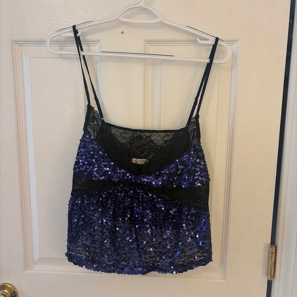 Free People Black Lace & Purple Sequin Camisole